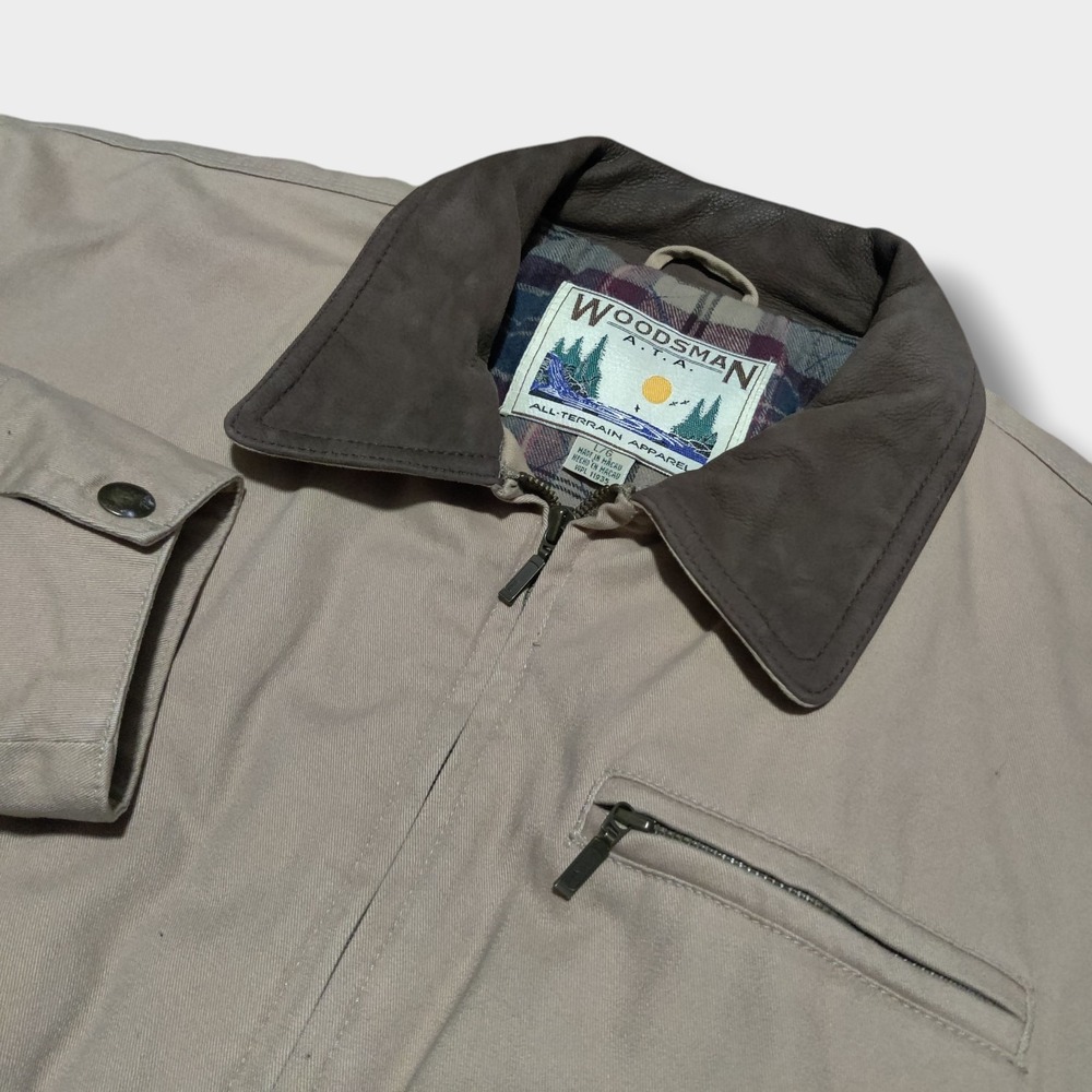 Taupe Men's Field Jacket with Dark Brown Collar
